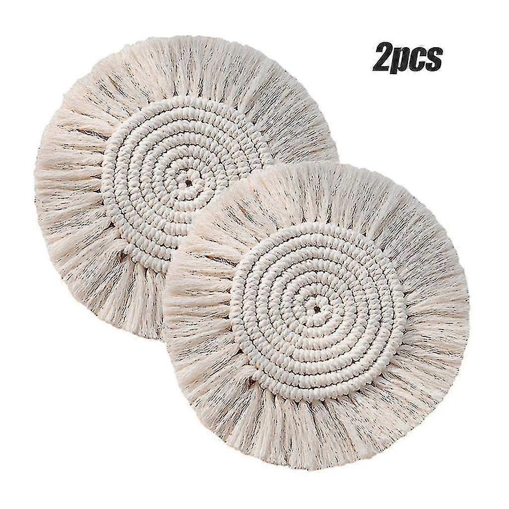 2 Pack Handmade Macrame Woven Coasters Round Placemats