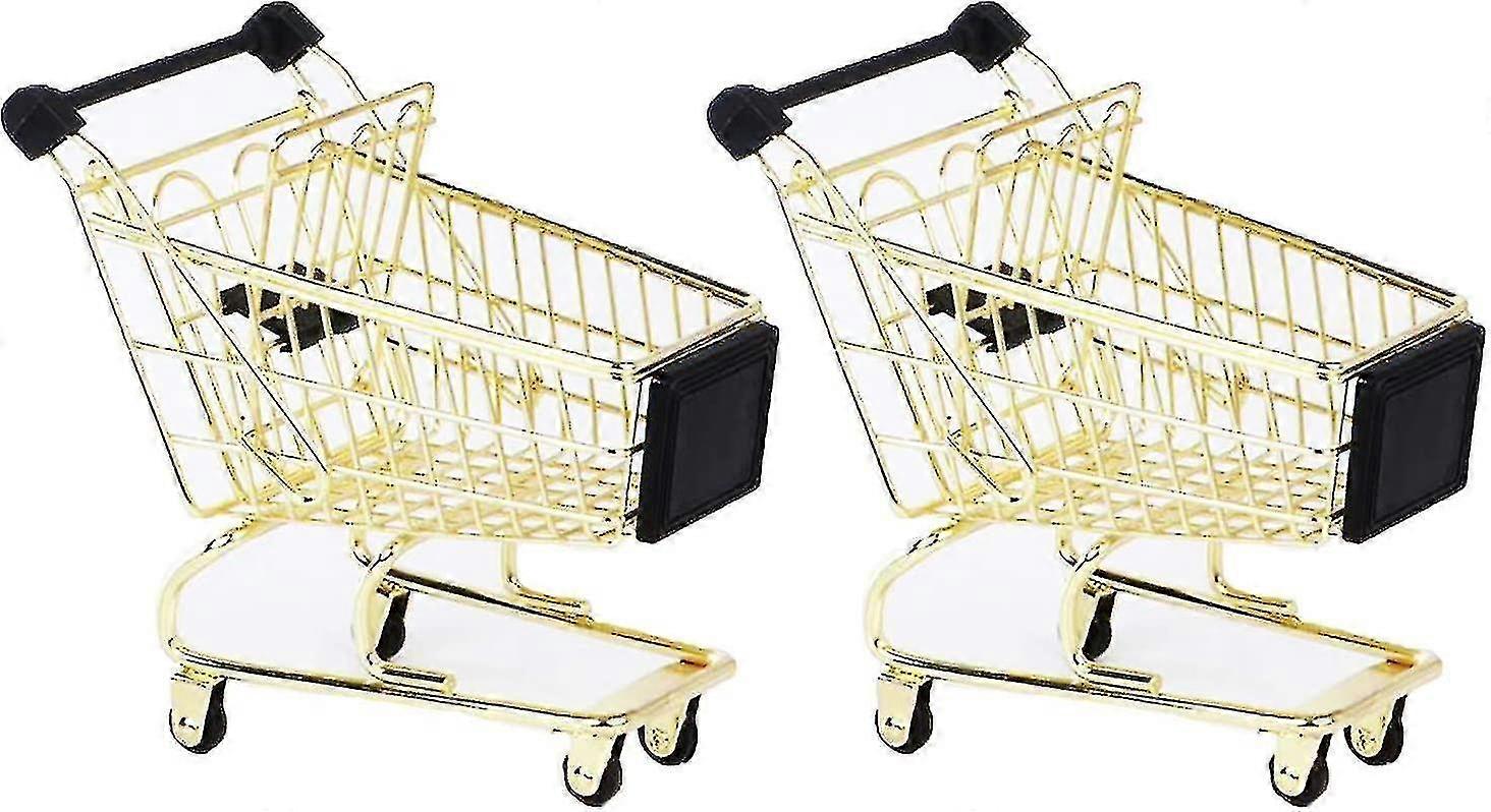 2 個のミニメタルショッピングカート、ミニショッピング食料品カートスーパーマーケットハンドカートトロリーハンドカートおもちゃ