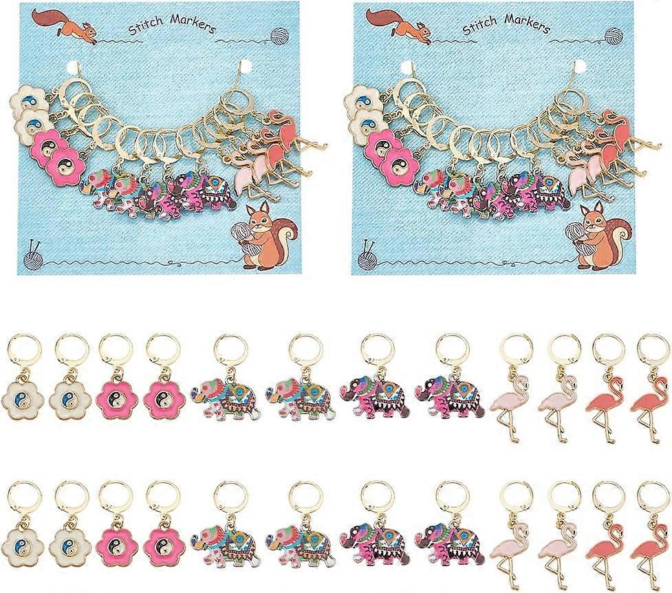 24 Pcs Flamingo Yin Yang Flower Elephant Stitch Markers Enamel Crochet Stitch Marker Removable Leverback Hook Locking Stitch Marker for Knitting Weavi
