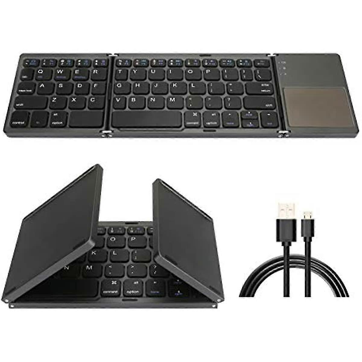 Foldable Bluetooth Keyboard Tri- Folding Portable Wireless Keyboard With Touchpad Usb Rechargeable For Ios Android Windows System Laptop Tablet Sm