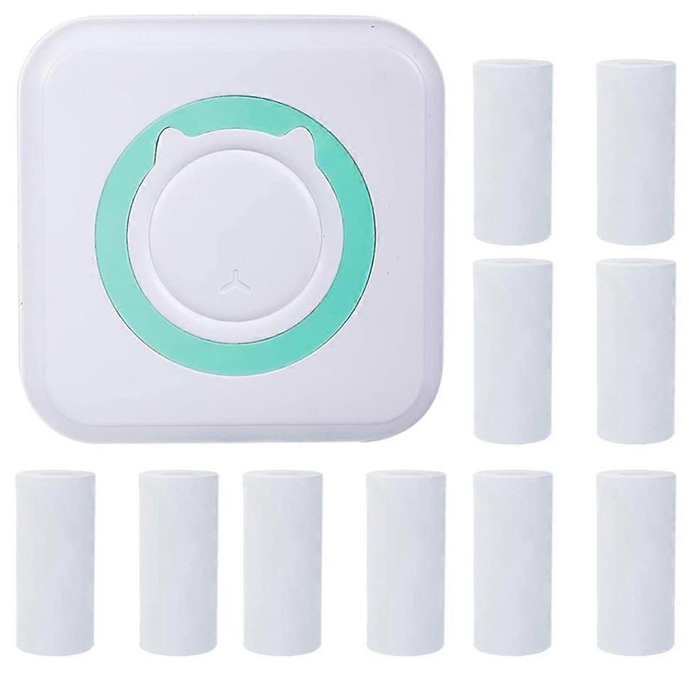 Set Mini thermal printer and 10 paper rolls 57x25mm, Bluetooth, iOS/Android compatible, APP printing, 1200 mAh, White/Blue