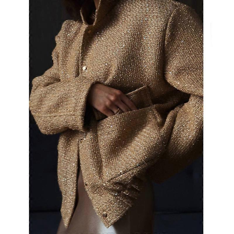 Women Oversize Sequin Blazer Jacket Party Christmas Puff Sleeve Sparkly Coats