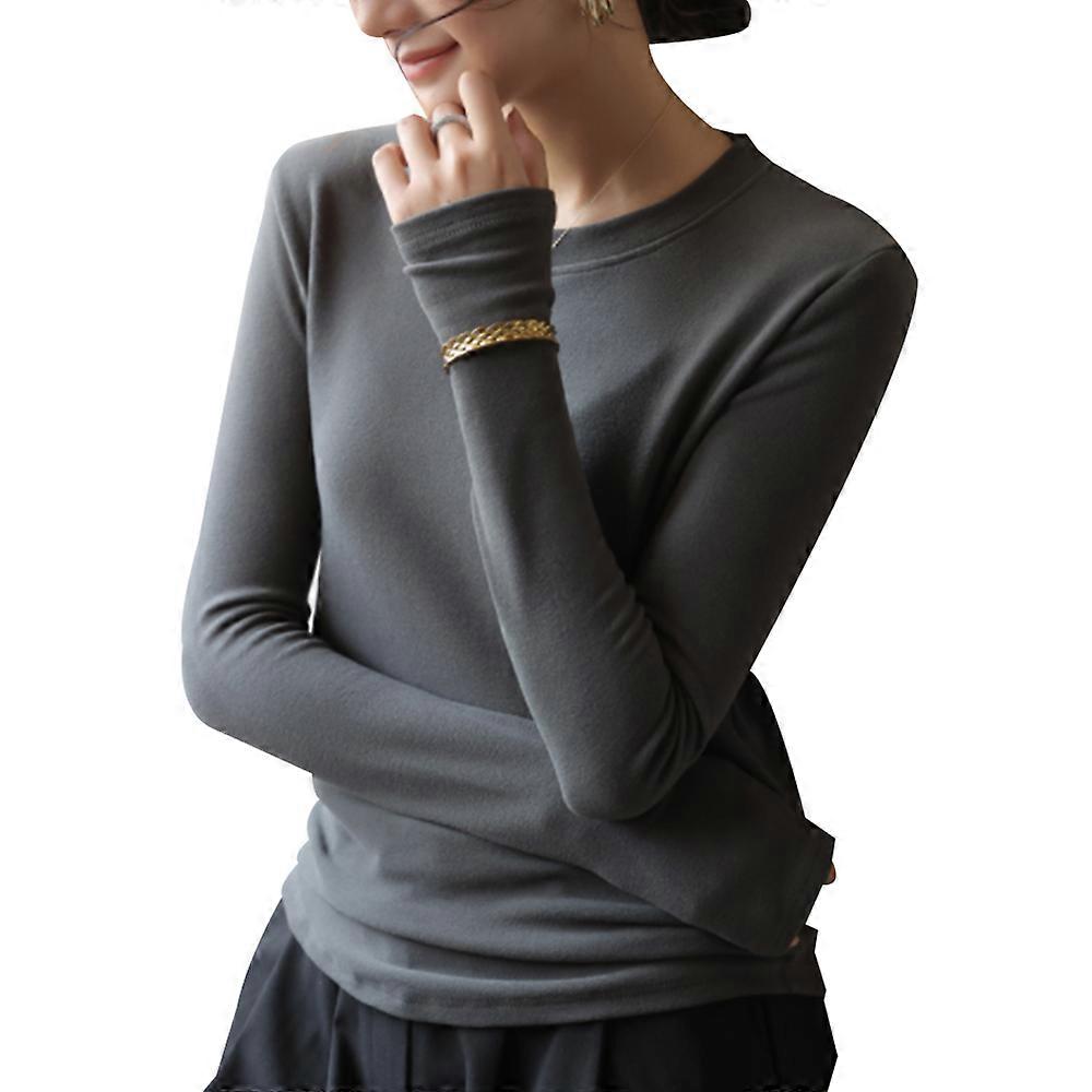 T shirt da donna maniche lunghe girocollo camicie base tee top camicetta