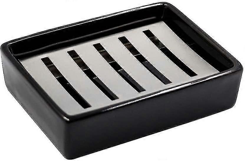 304 Stainless Steel Ceramic Bathroom Soap Dish, Double Layer, Self-draining