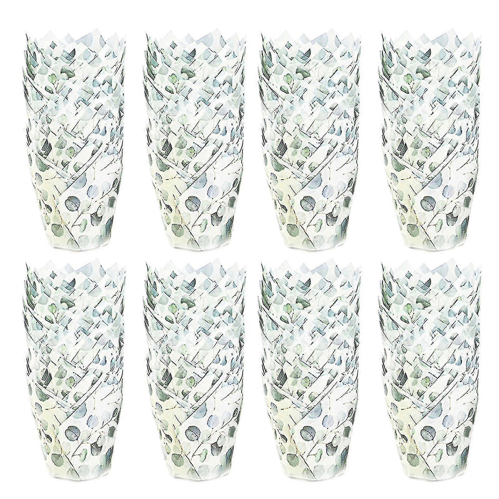200Db leveles tulipán tortacsészék hőálló aranyos eukaliptusz design zöld cupcake csomagolás