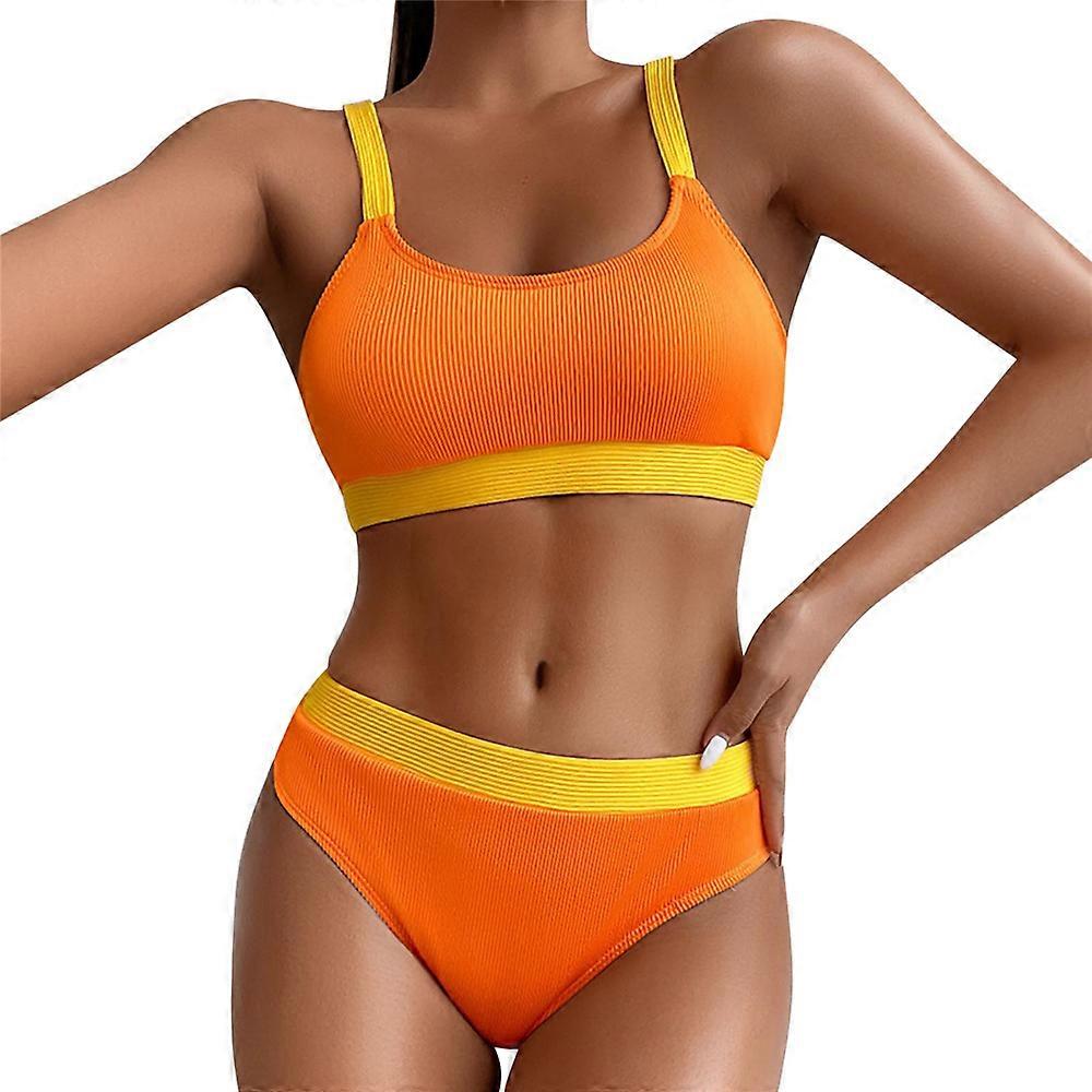 Femmes Maillots De Bain D’été Colorblock Côtelé Bikini Rembourré Maillot De Bain Maillot De Bain Vêtements De Plage Maillot De Bain