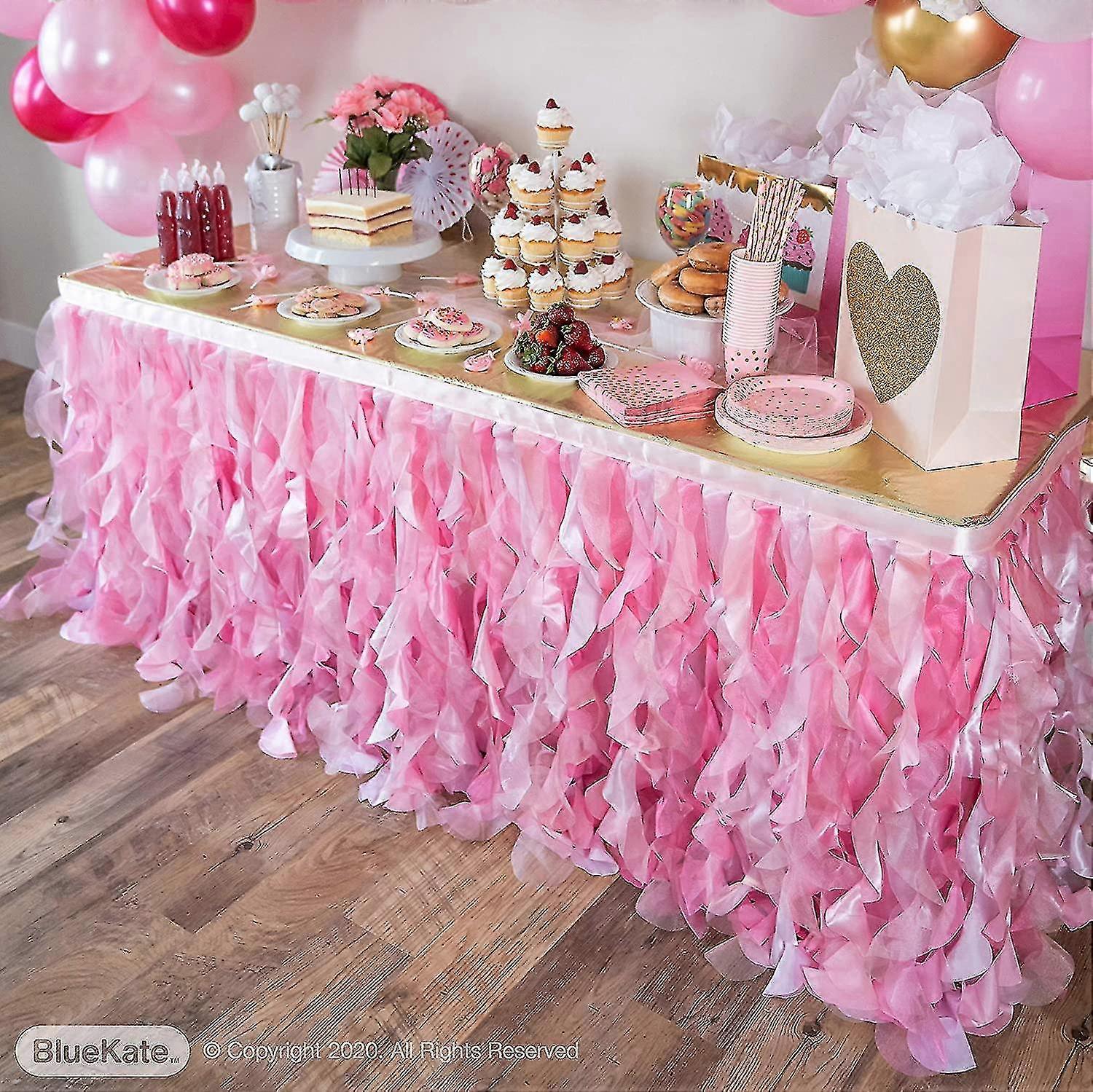 Pink Tutu Table Skirt. 6ft Table Skirt With Double Layer Organza Willows. Princess Party Decorations, Quinceanera Decorations, 1st
