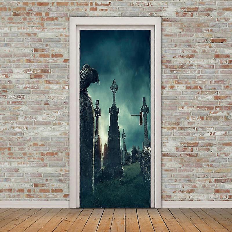 Halloween Tombstone Crow Door Stickers 30 x 80 polegadas