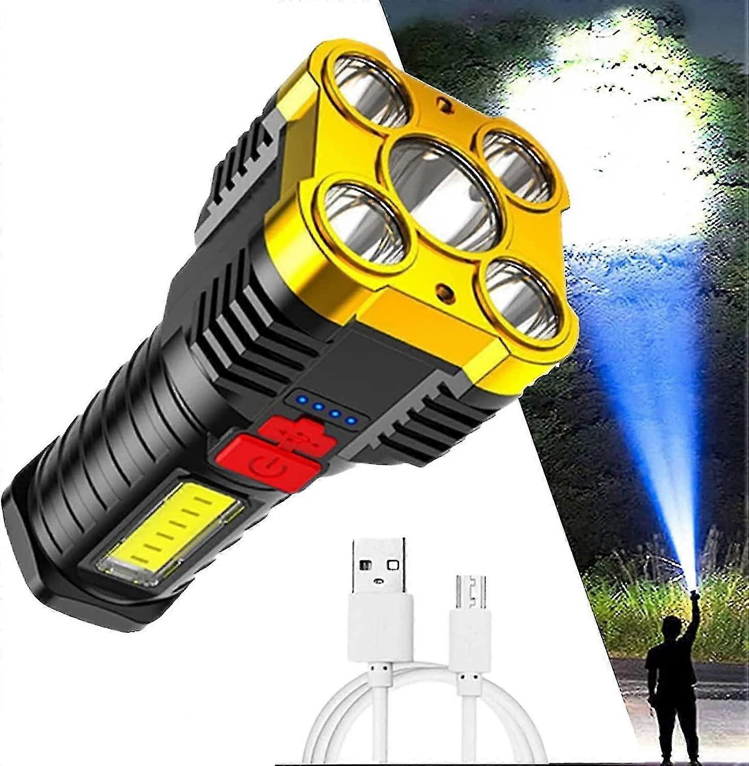 Five-nuclear Explosion Led Flashlight, Torches Led Super Bright Rechargeable, Side Light Long Range Portable Powerful Searchlight