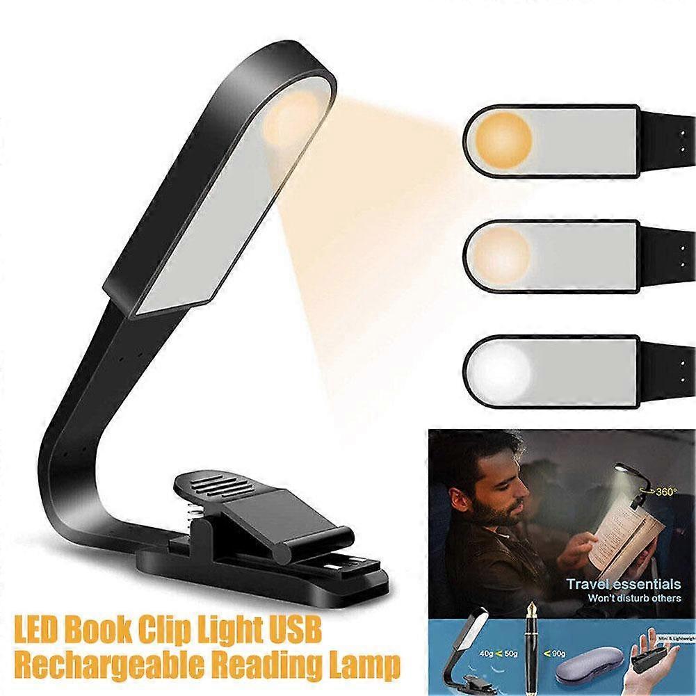 USB Rechargeable Book Light LED Reading Light with 3-Level Warm Cool White Daylight Flexible Easy Clip Night Reading Lamp Travel