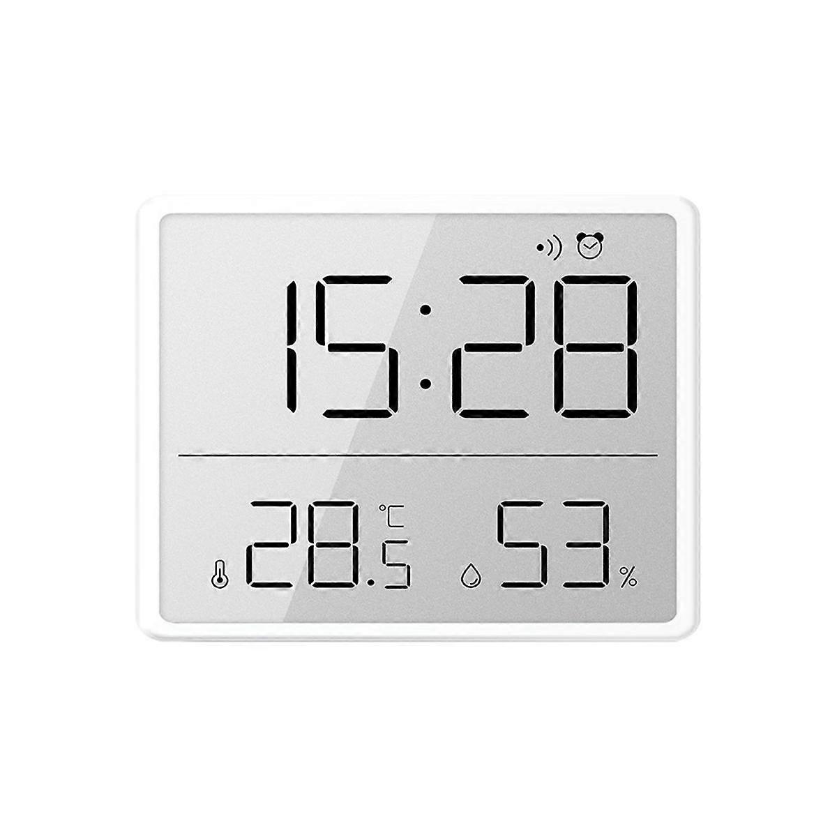Digital Hygrometer Thermometer with Clock Humidity Monitor Timer Alarm Office Baby Room White