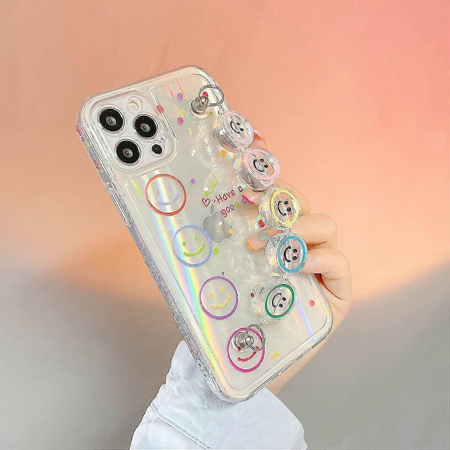 Smiley Face Clear Phone Case With Chain Compatible With Iphone 13 Pro Max/13 Pro/13/12 Pro Max/11 Pro Max Bracelet Kawaii