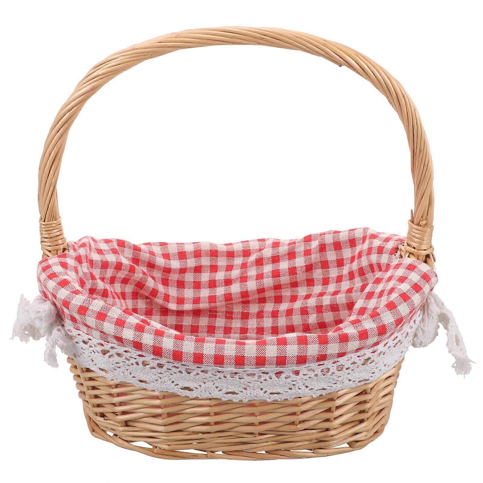 Handheld Fruit Basket Storage Basket Rattan Storage Basket Picnic Basket with Liner and Handles