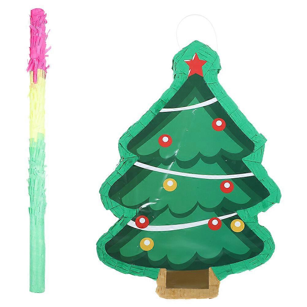 1 Set Christmas Tree Shaped Pinata with Paper Rod Candy Filled Pinata Party Prop