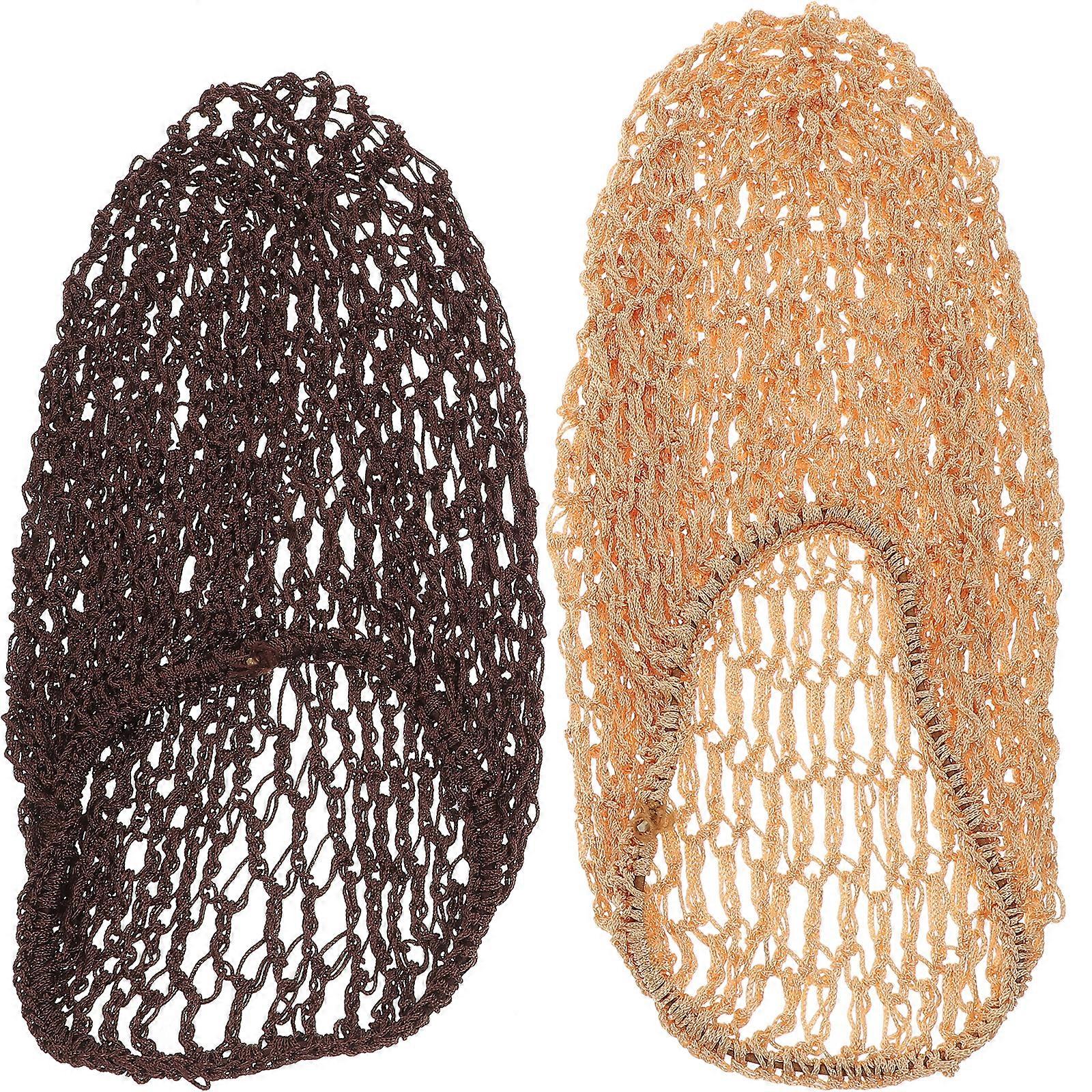 2ピースハンドクラフトかぎ針編みネットハットロングスリーピングハットヘアプロテクションナイトキャップヘアプロテクター(ベージュ、コーヒー、各色1個)