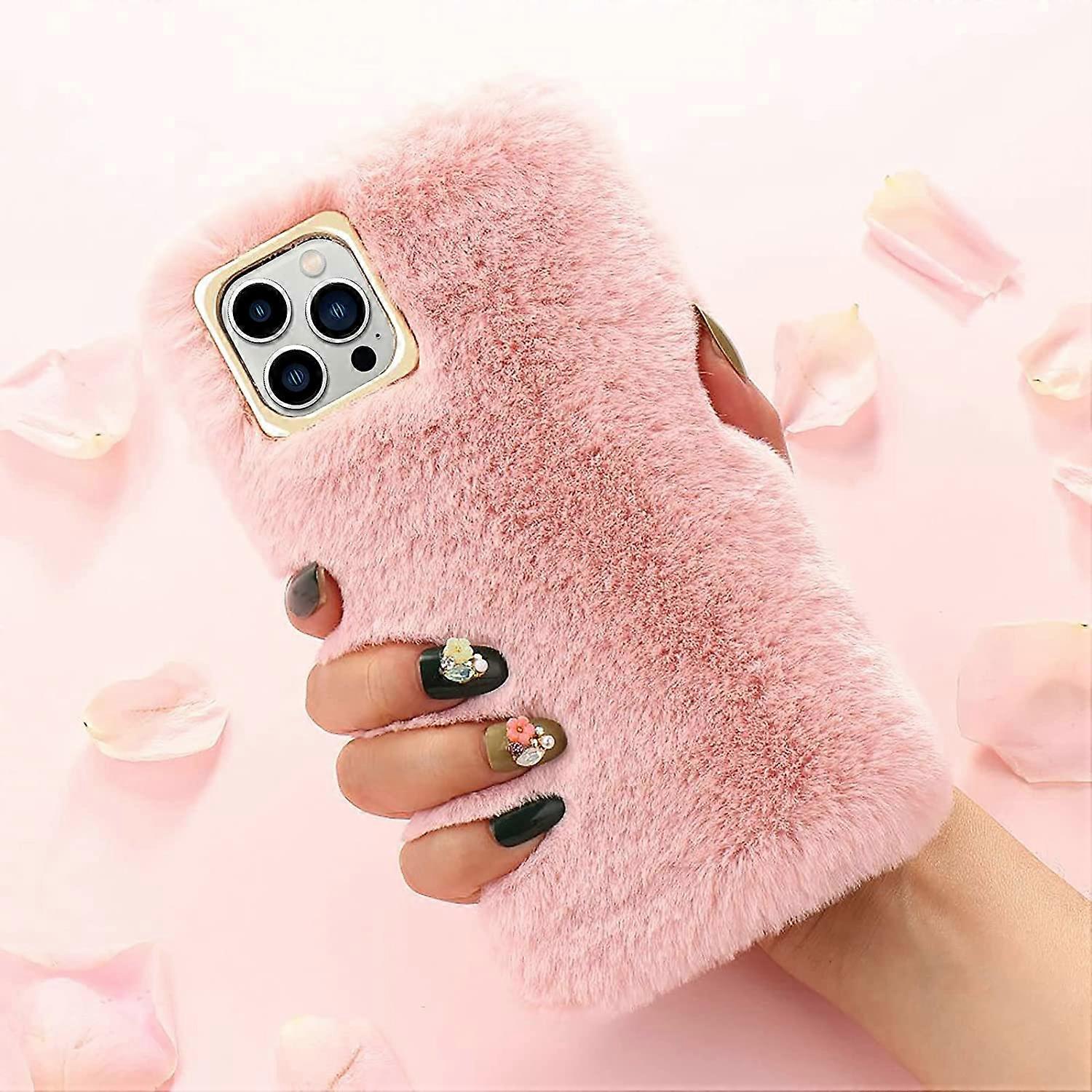 Compatible with iPhone 13 Pro Furry Case Cute Fluffy Faux Fur