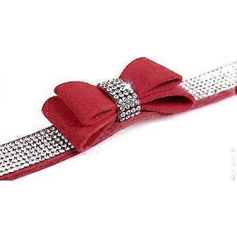 Wekity Crystal Dog Collar With Bow Tie Rhinestone Puppy Collars Bling For Small Dogs11-13 Inch (pack Of 1) Red