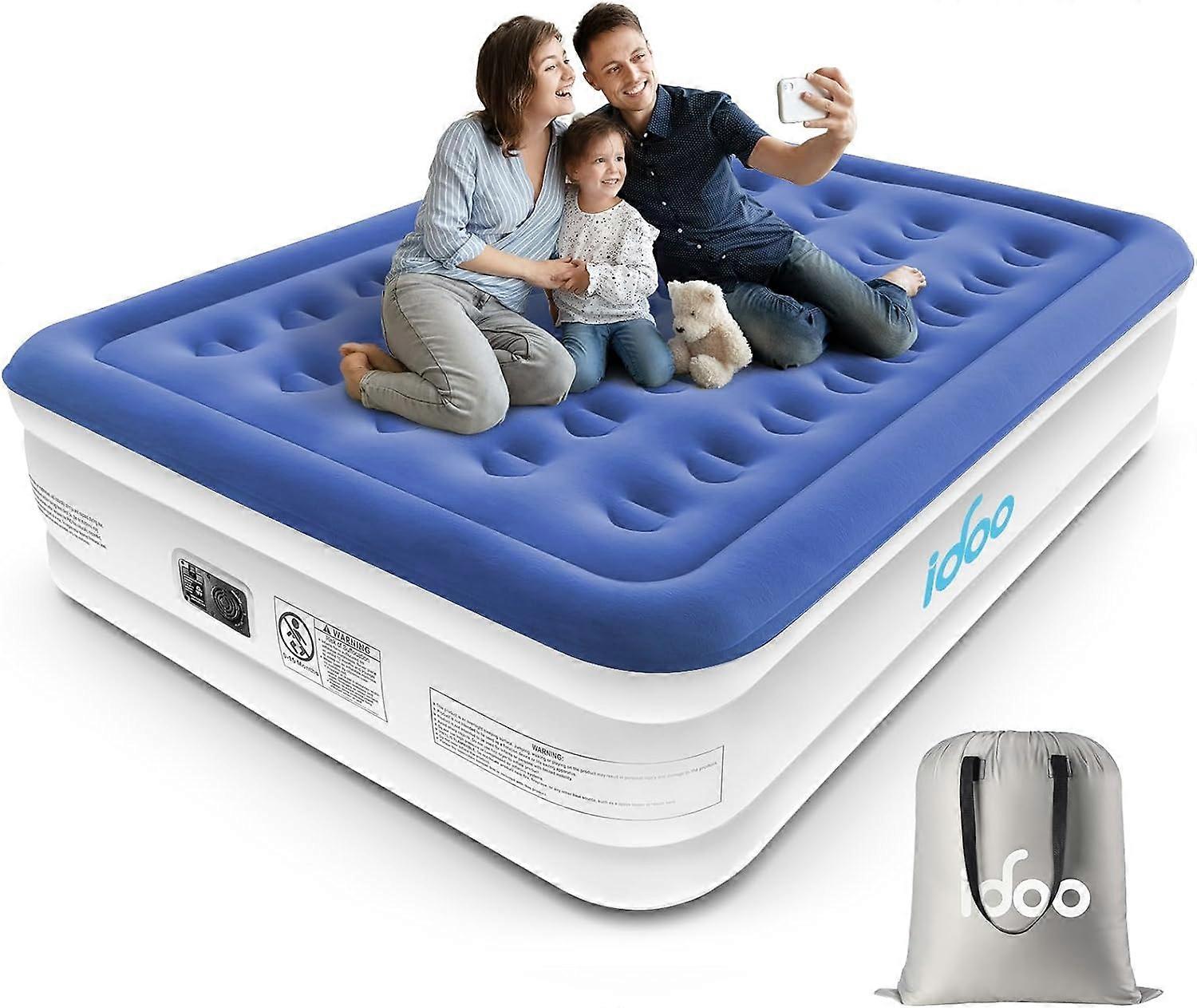 سرير هواء كوين ، سرير قابل للنفخ مع مضخة كهربائية مدمجة ، مرتبة هواء للضيوف سريعة التضخم الذاتي / الانكماش لمدة 3 دقائق ، B Queen-Blue
