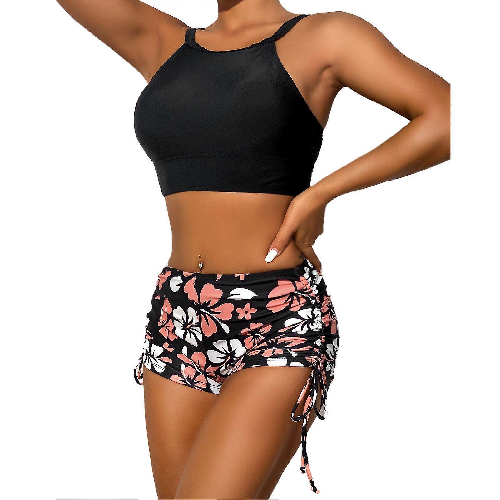 Split Halter Bikini Set Drawstring 2 Pieces Women'S Bathing Suit For Summer