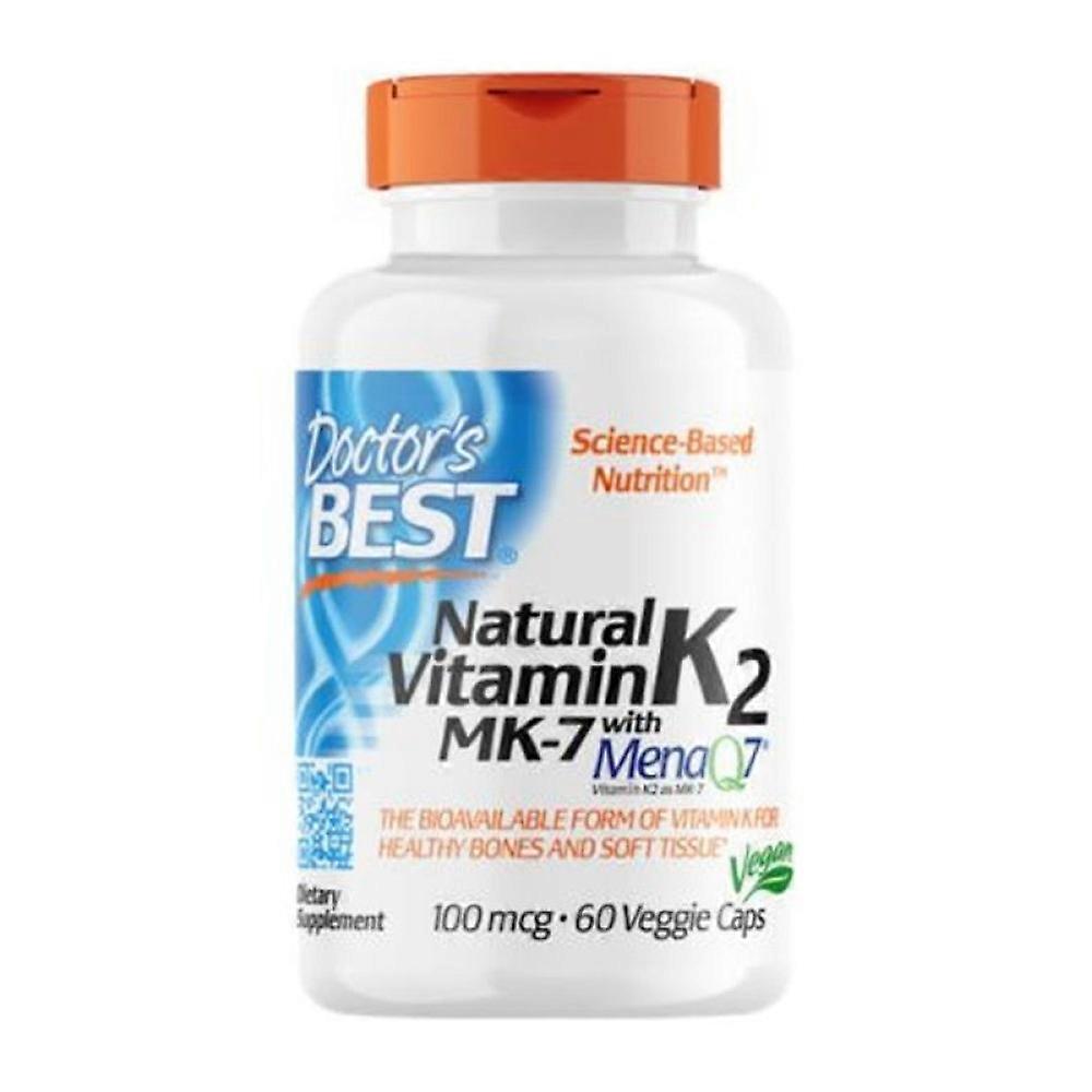 Natural Vitamin K2 MK-7 with MenaQ7 - Supports Bone Health - 100mcg, 60 Capsules