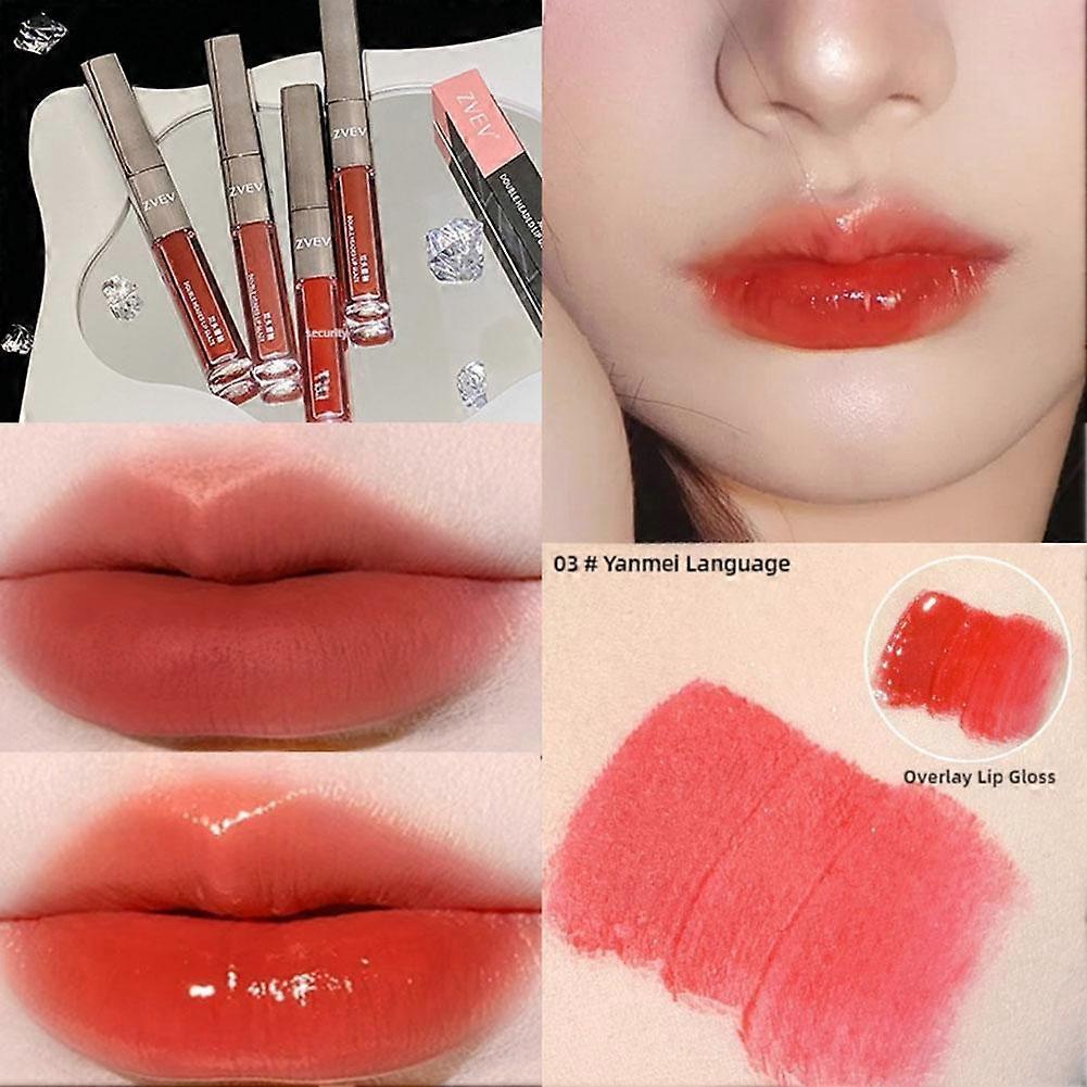 Double-ended Mirror Lip Gloss Water Moisturizing Gloss Lipstick in 4 Colors