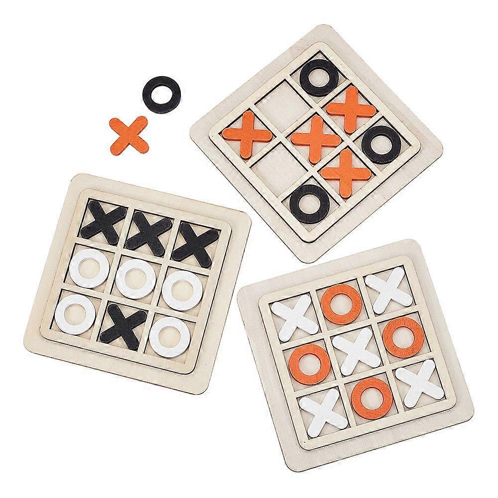 3 Sets 3 Colors Wood Tic Tac Toe Board Game XO Fun Family Games Sqaure Mixed Color 31.5~150x31.5~150x4.5~7.5mm 1 set/color