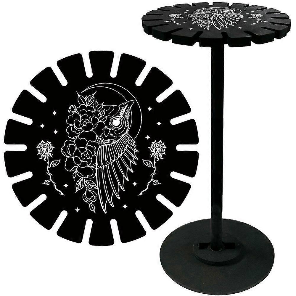 Owl Flower Moon Crystal Pendulum Shelf Pendant Display Holder Stand Black Wooden Boho Dowsing Divination Metaphysical Boards Witchy Stuff for Home Han