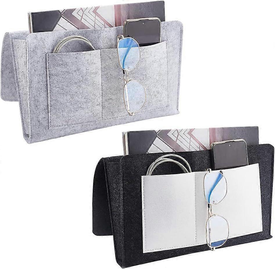 2 Pcs Bedside Storage Organizer 12.6x7.87 Inch Felt Bed Storage Organizer with 5 Pockets Bedside Caddy Storage Pouch for Magazine Tablet Phone Remotes