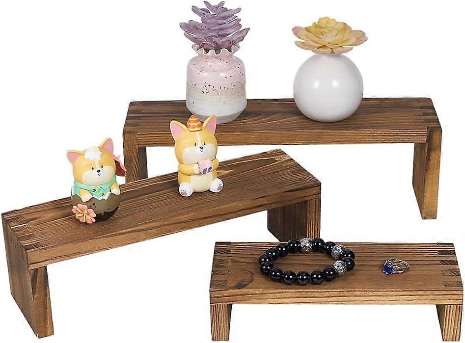 3-Tier Wood Risers Display Stands 3 Sizes Rectangle Wood Jewelry Display Risers Unfinished Wood Display Risers Shelf Detachable Showcase for Crafts Je
