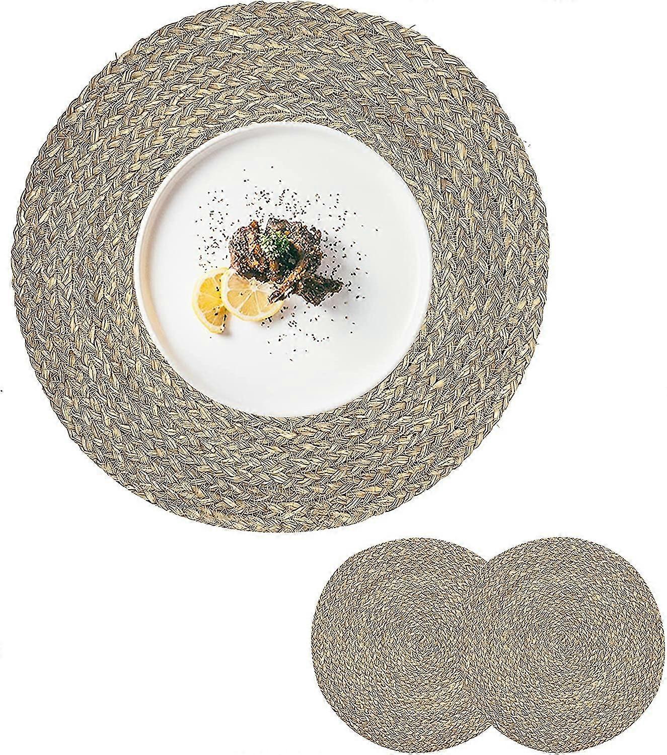 Plmats Washable Round Plmats Straw Woven Plmats Rustic Pl Mats Braided Farmhouse Plmats Circle Plmats Heat Resistant Non Slip Plm