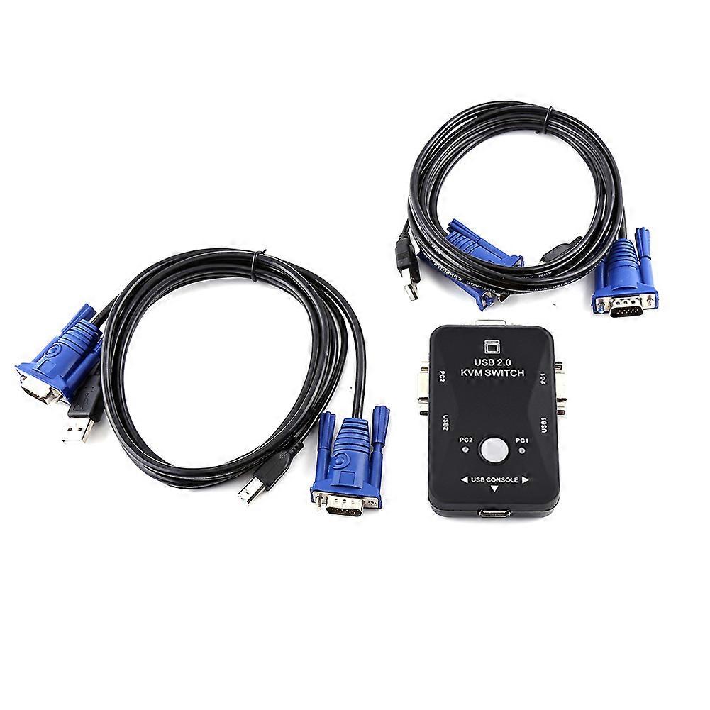 2 Port USB VGA KVM Switch Box And Cables for Computer Sharing Monitor Keyboard Mouse