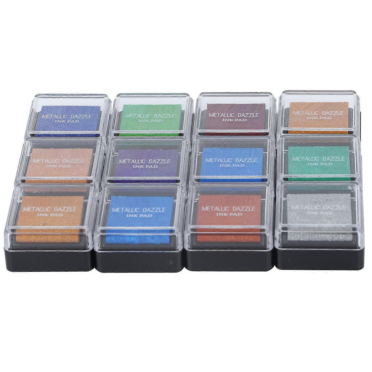 12Pcs Craft Ink Pad Stamp Single Metallic 10 Colors Kids DIY Graffiti Finger Printing Pad