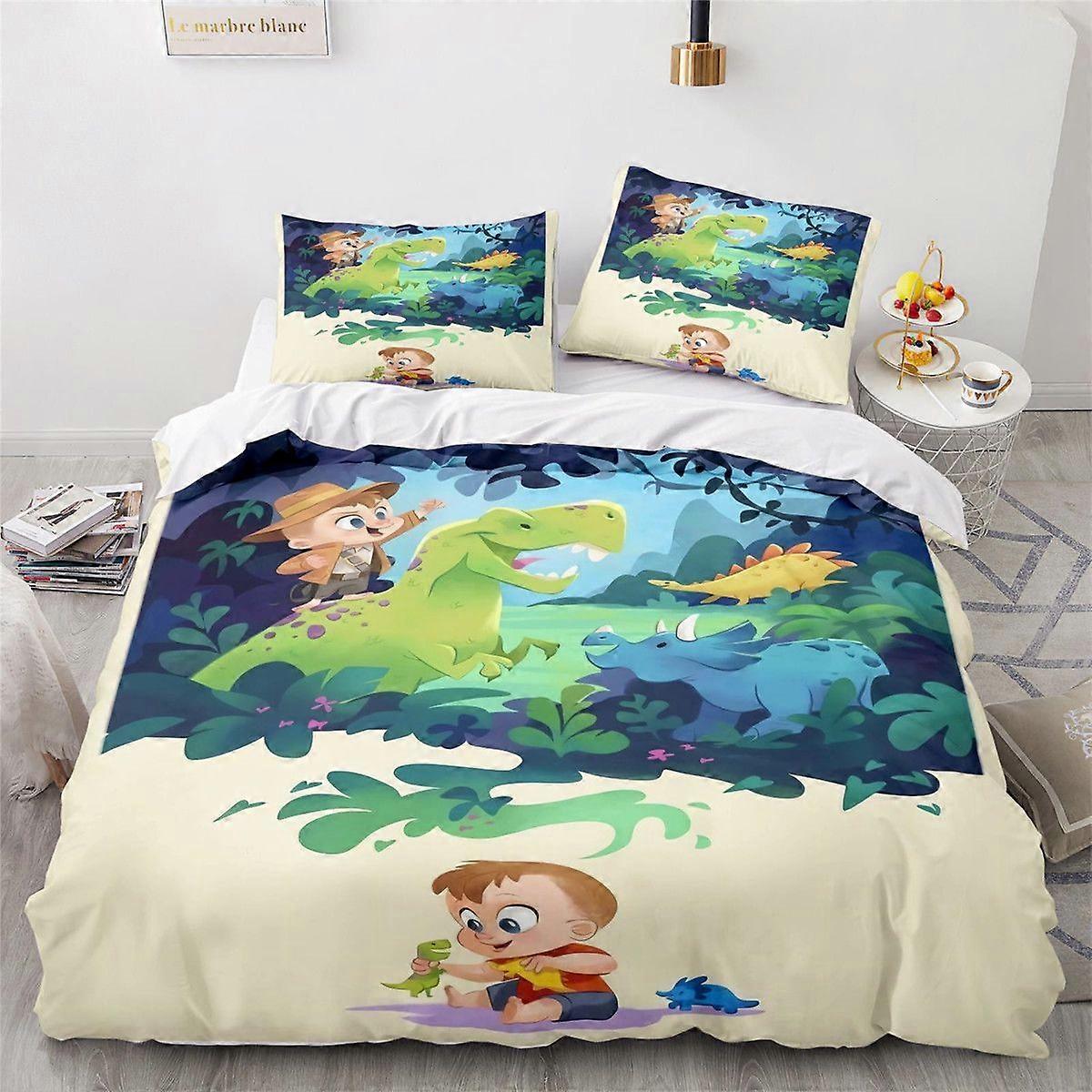 x79 Lençóis de CamaConjunto de Capa de Edredom de Dinossauro para Meninos, Conjunto de Cama Dino para Crianças, Capa de Colcha Macia e Respirável com Fronha,, Conjunto de Cama de 3 Peças (1 
