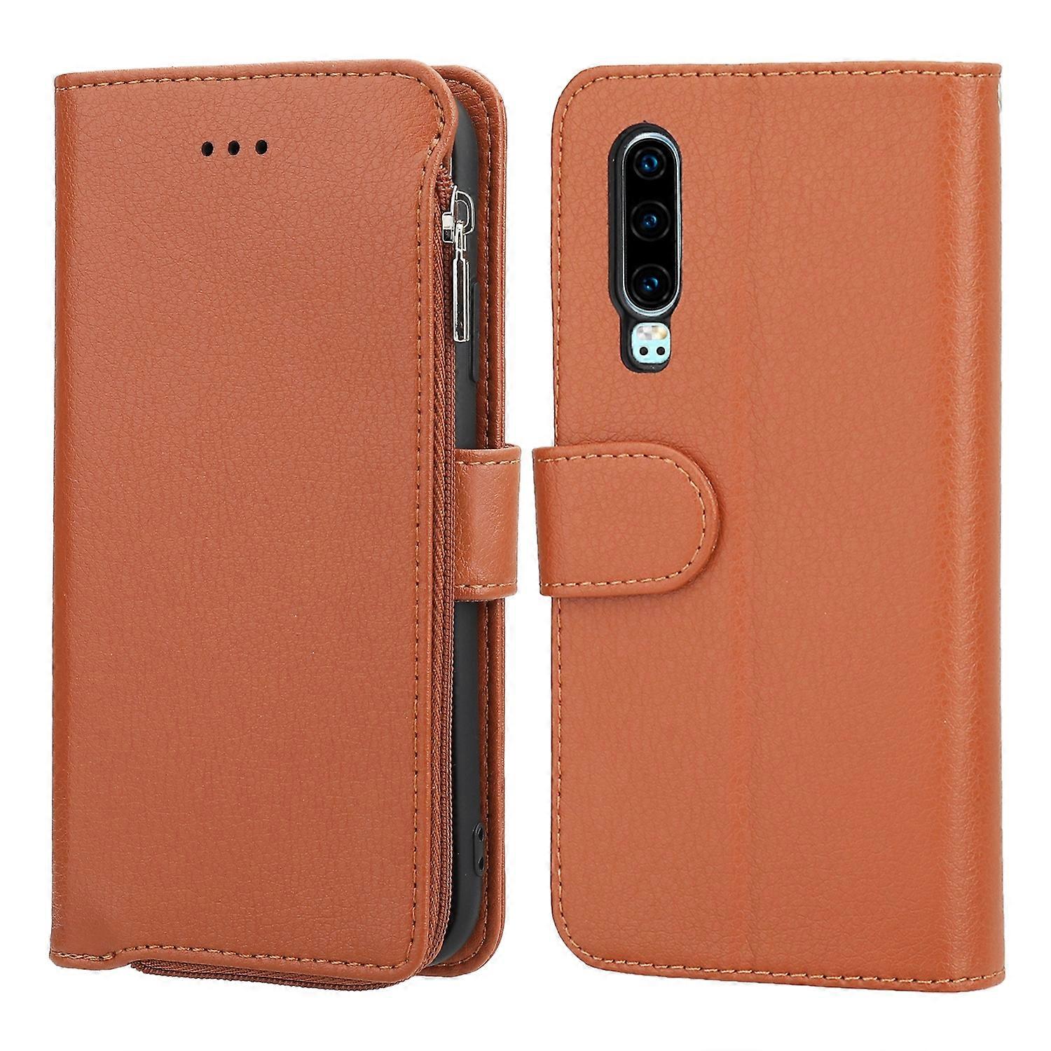 For Huawei P30 Microfiber Zipper Horizontal Flip Leather Case