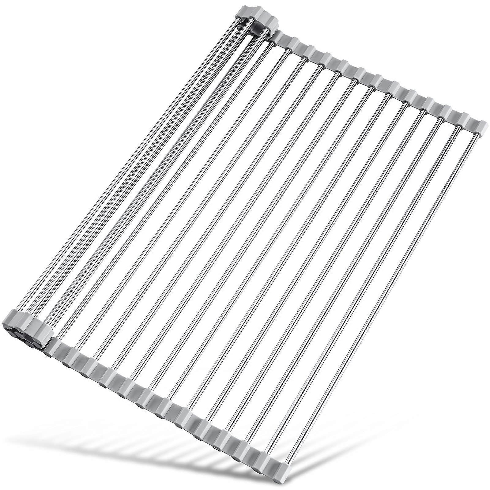 Foldable Stainless Steel Dish Drying Rack Over Sink 17.7" x 15.5" Space-Saving Kitchen Organizer Compatible with Most Sinks