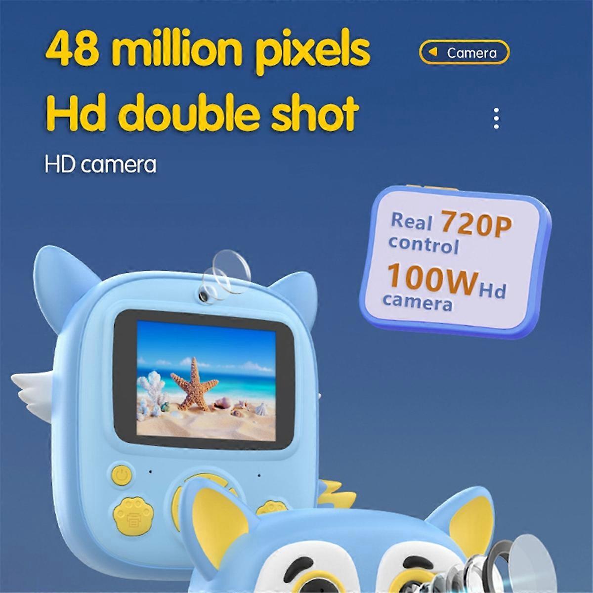 Kids Camera Instant Print 1080P Dual-Lens Selfie Digital Camera with Print Paper and Fox Silicone C