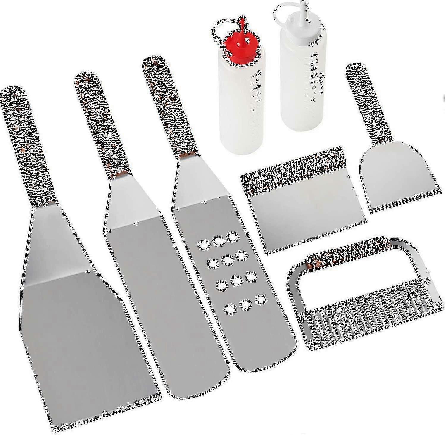 Kit di 8 accessori per barbecue - Spatole professionali per barbecue in acciaio inossidabile resistenti - Ideali per teppanyaki, grigliate e piastre