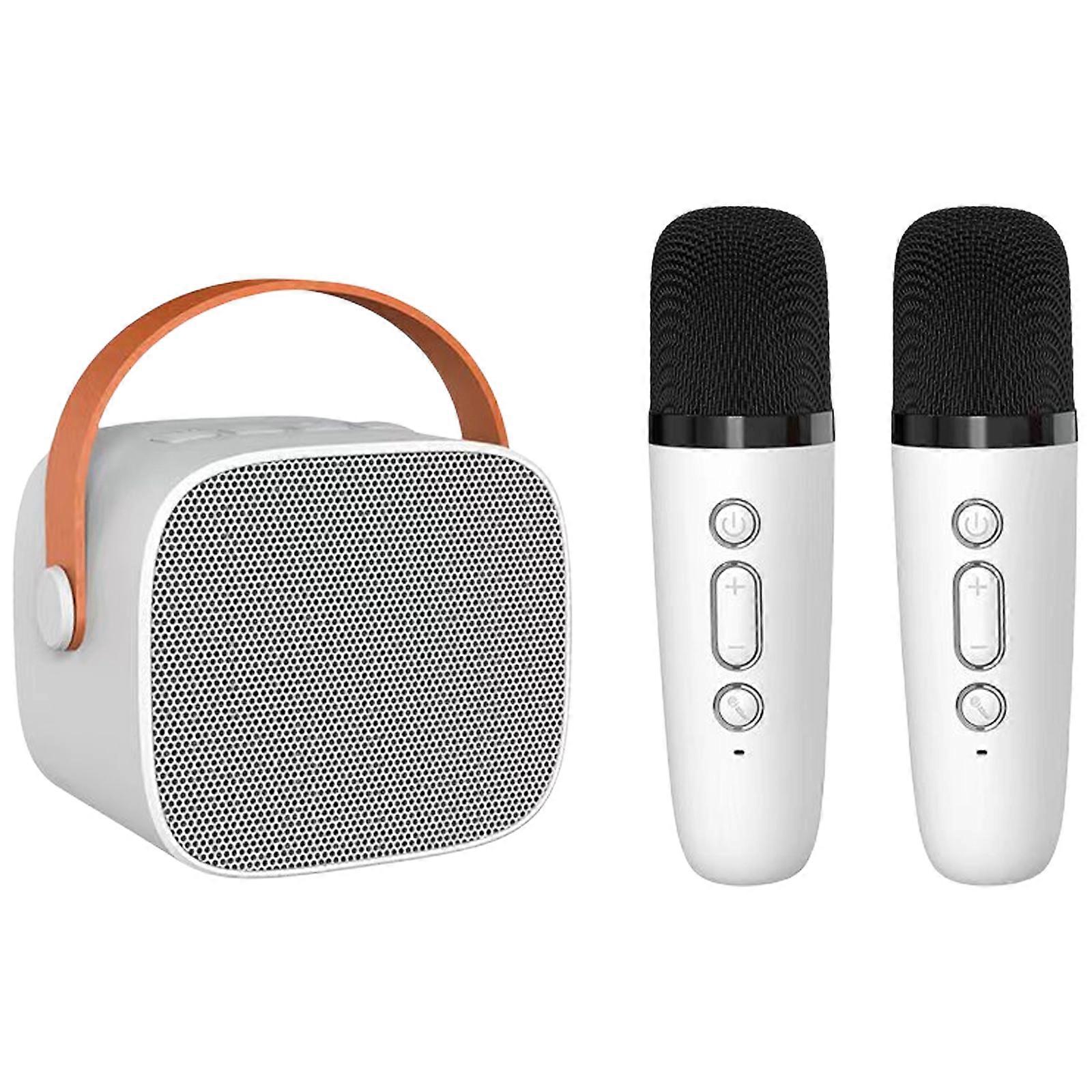 Wireless Microphone Home Entertainment Handheld Microphone and Loudspeaker Set Home Auditory Dynamic Microphone Set 2000mA White