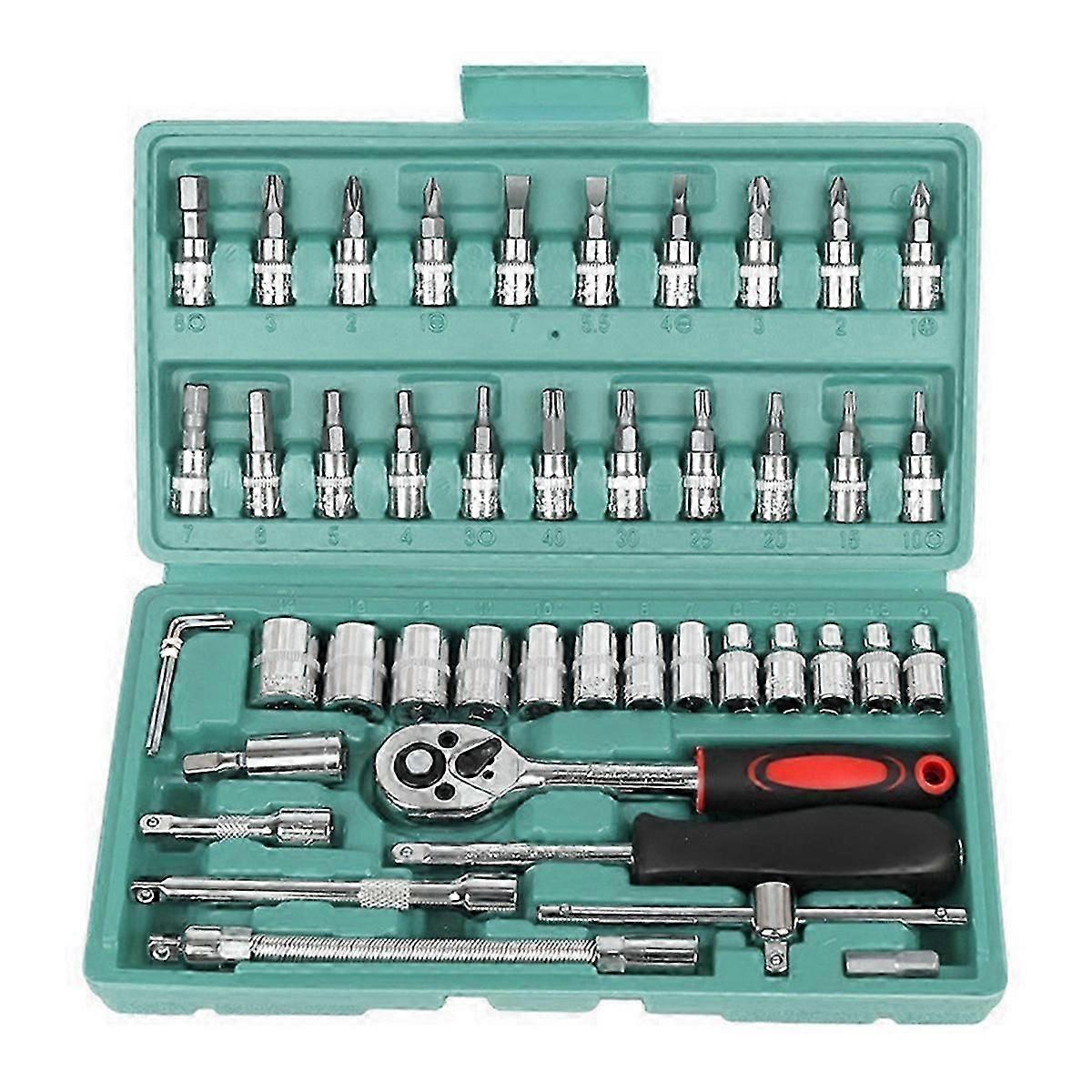 46-Piece Car Repair Tool Kit: Socket Set, Ratchet, Torque Wrench Combo