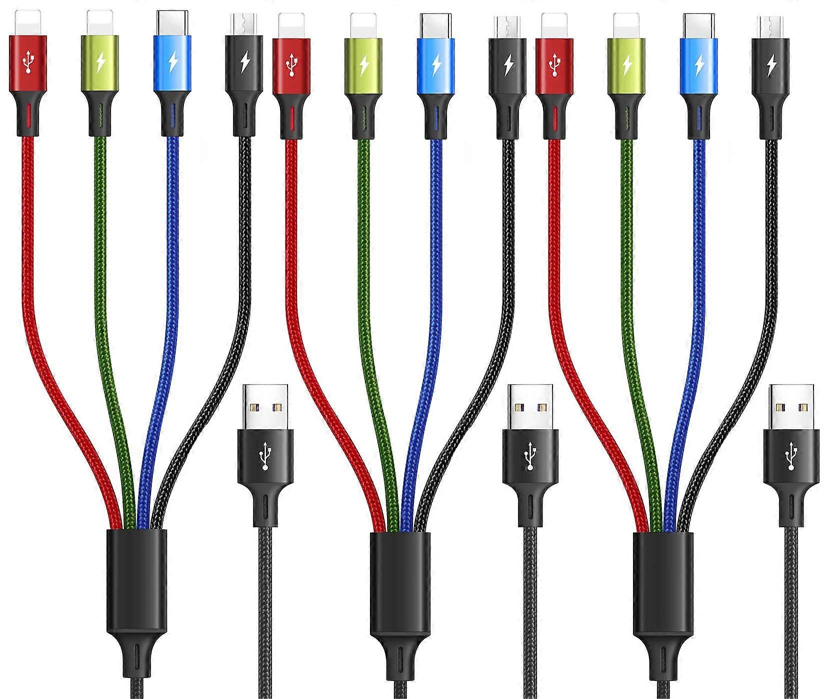 3 Pack Multi Fast Charging Cable For Cell Phones And Tablets 4 Ft Length Multi-Device Cable