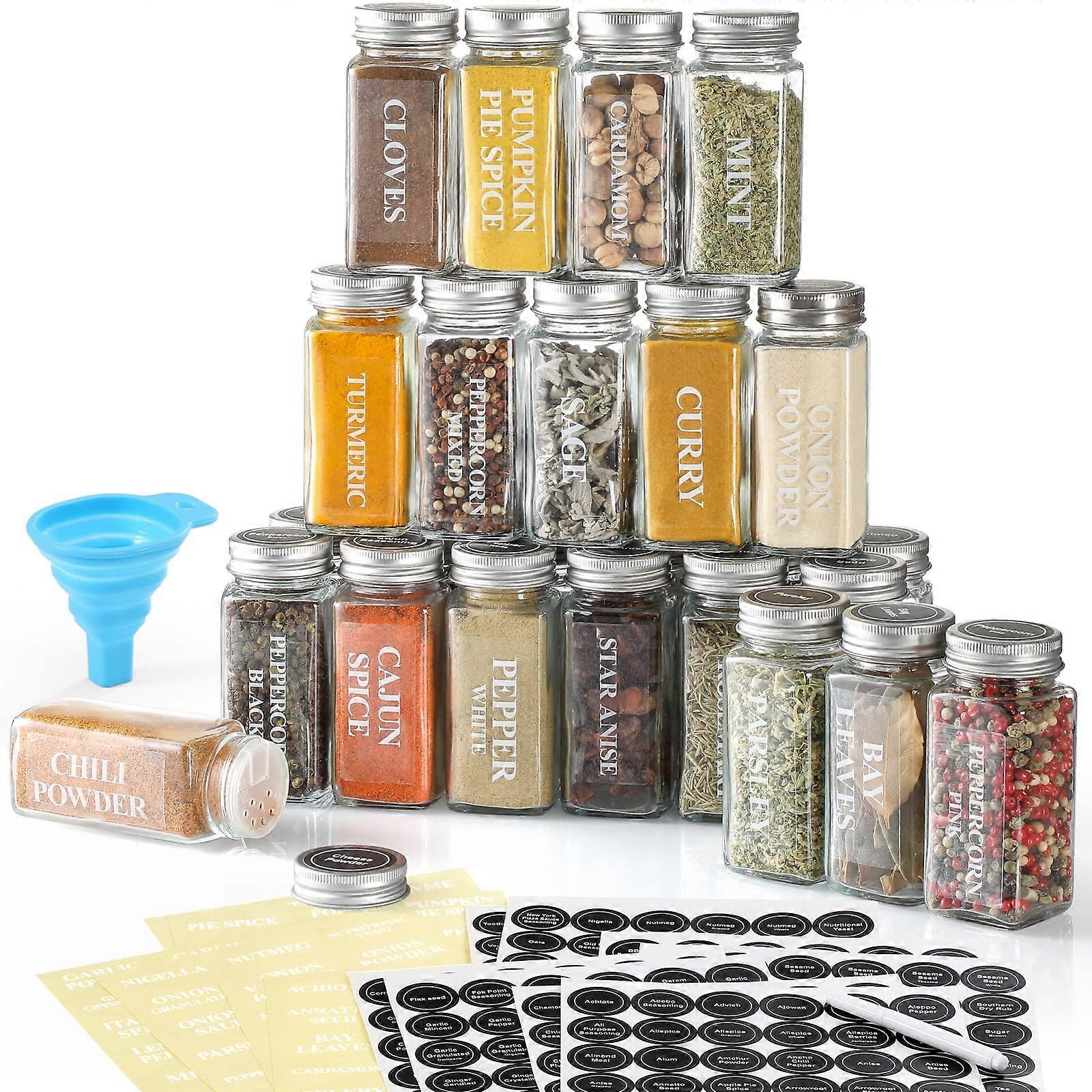 24 Empty Square Glass Spice Jars for Spice Bottle Containers, 4 oz