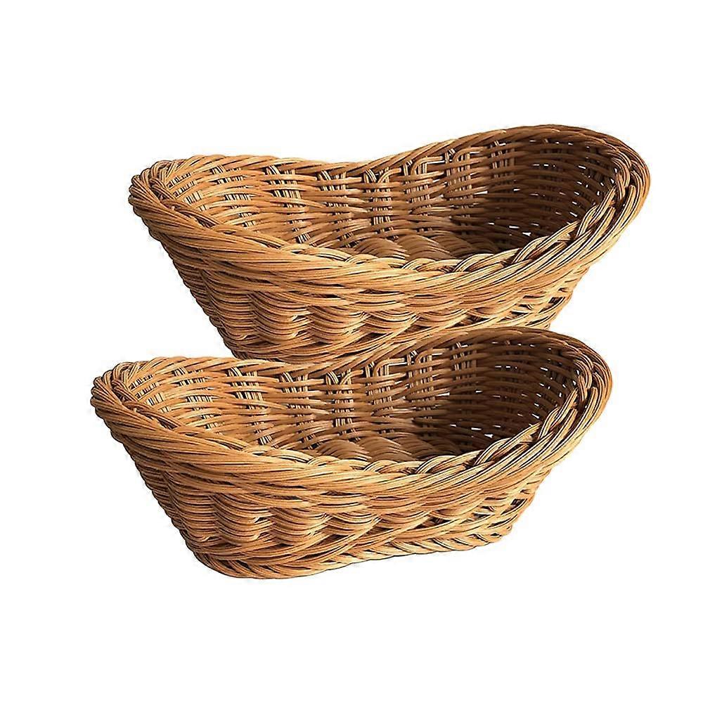 Woven Breads Baskets Oval Small Fruit Baskets Stackable Plastic Wicker Brown For Vegetables 11x7.5x3.9 In 2 Pack
