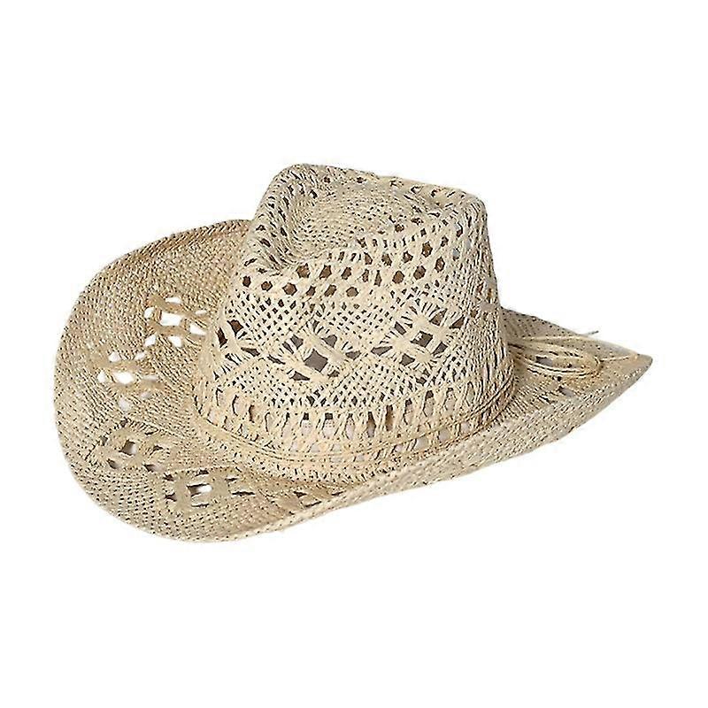 Collapsible Western Style Straw Hat with Ventilated and Round Design Perfect for Beach Photo Sessions