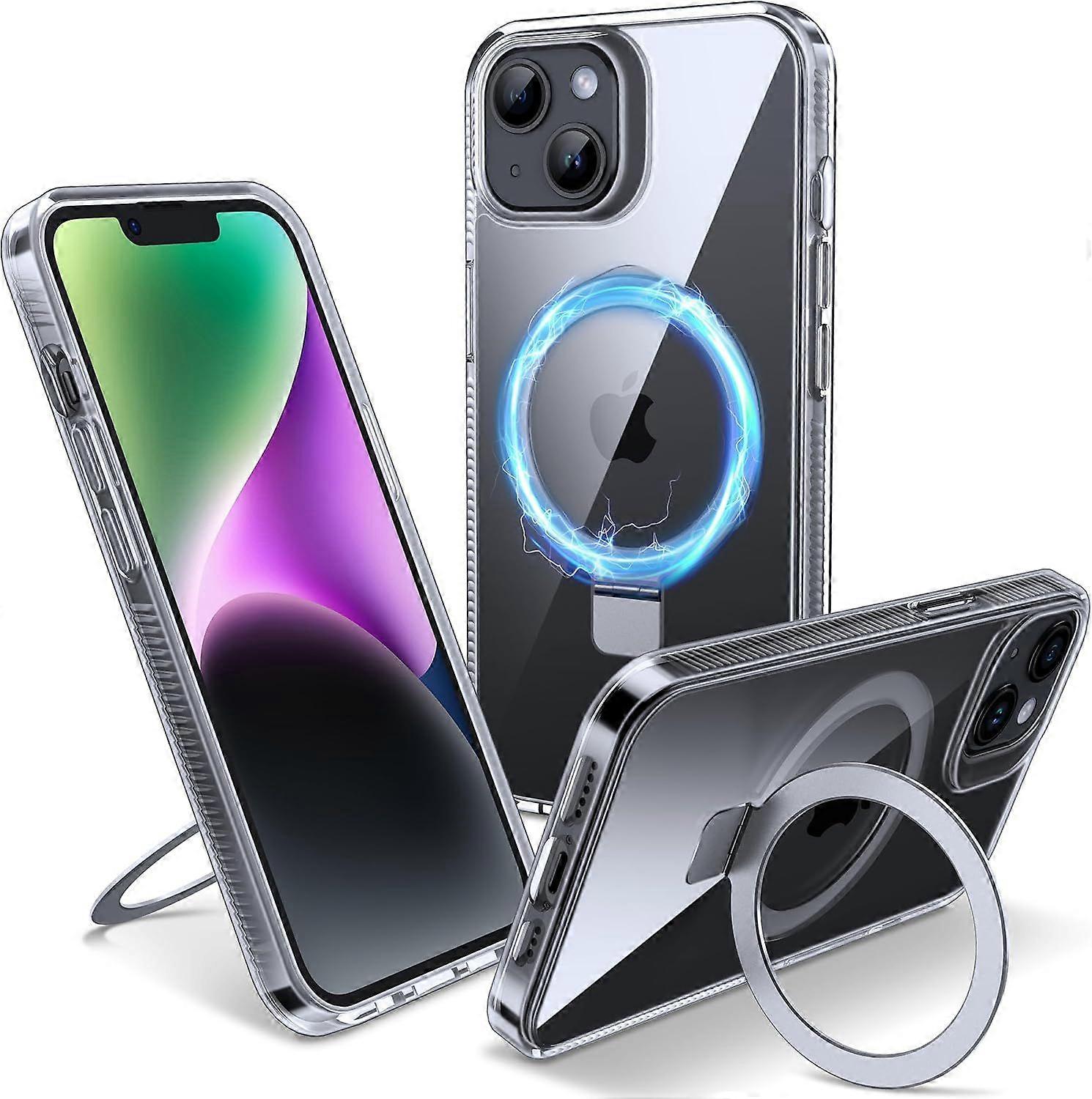 Magnetic Stand Case for iPhone 13/14, 6.1 Inch, Clear