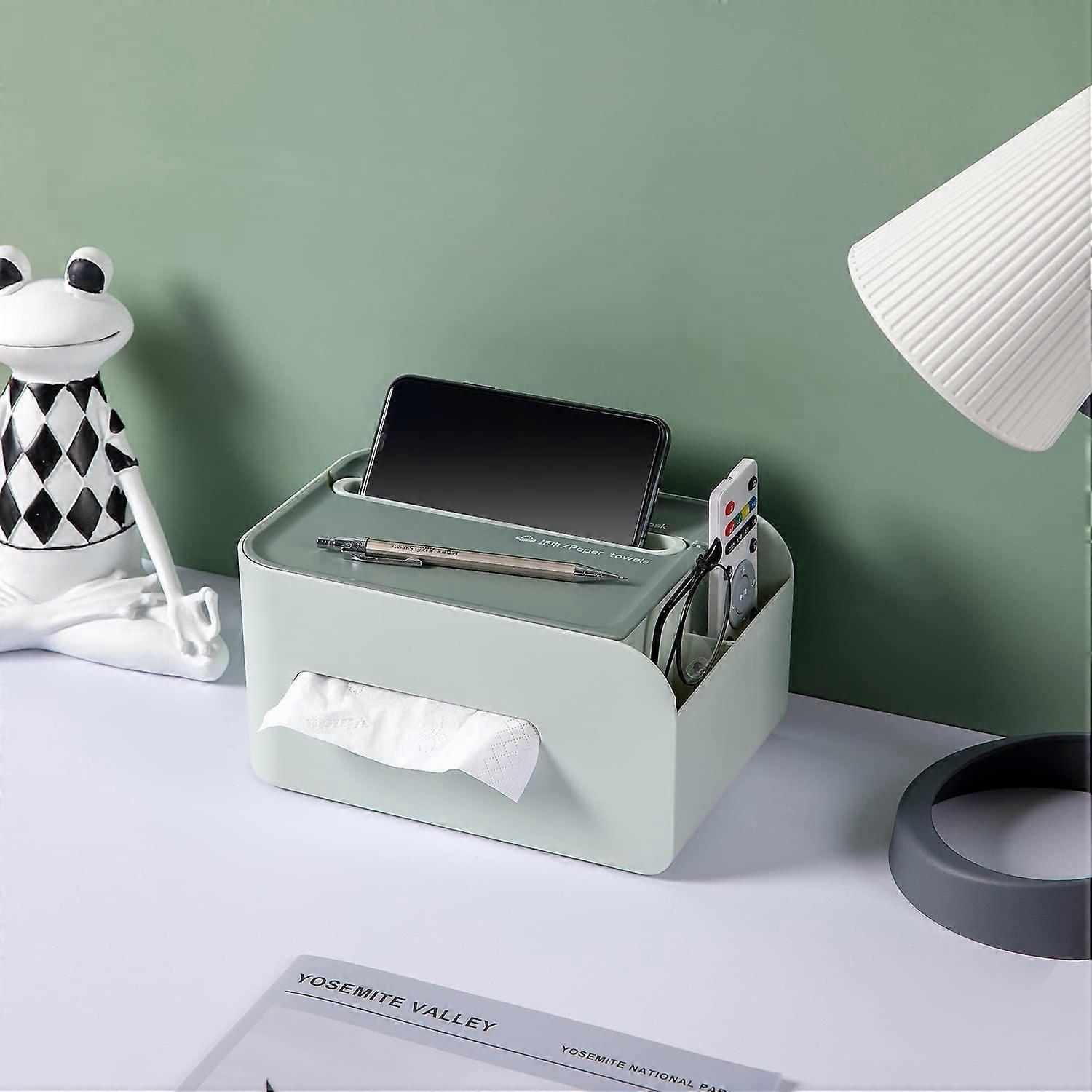 Facial Tissue Box Rectangular,Multifunctional Nightstand Organizer with Remote Control Holder,green