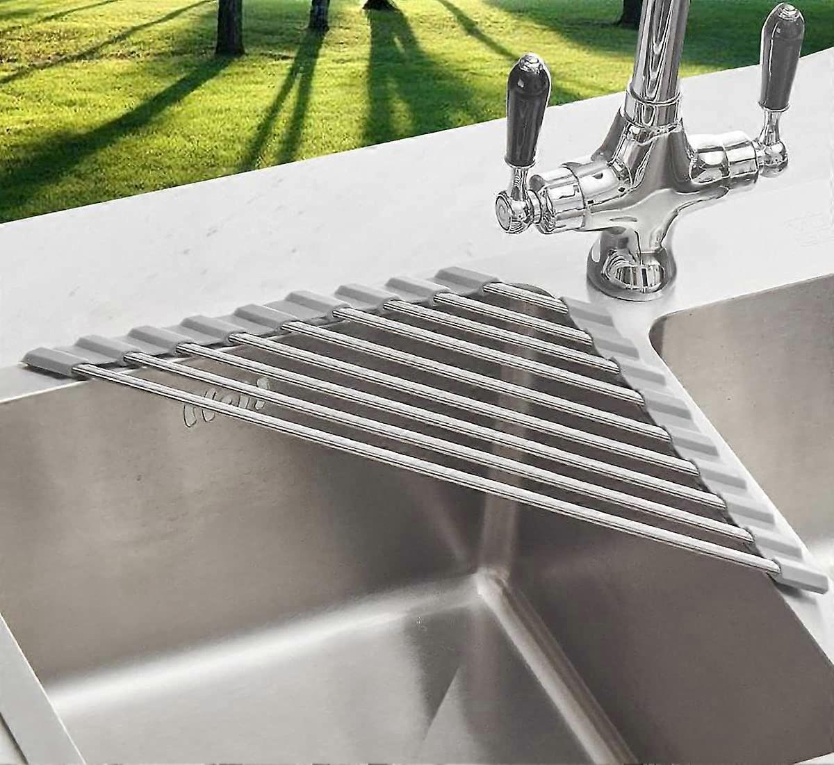 SUS304 Stainless Naturemort Food Drying Shelf For Corner Sink Drainage And Dishwasher Gray Sink Caddy