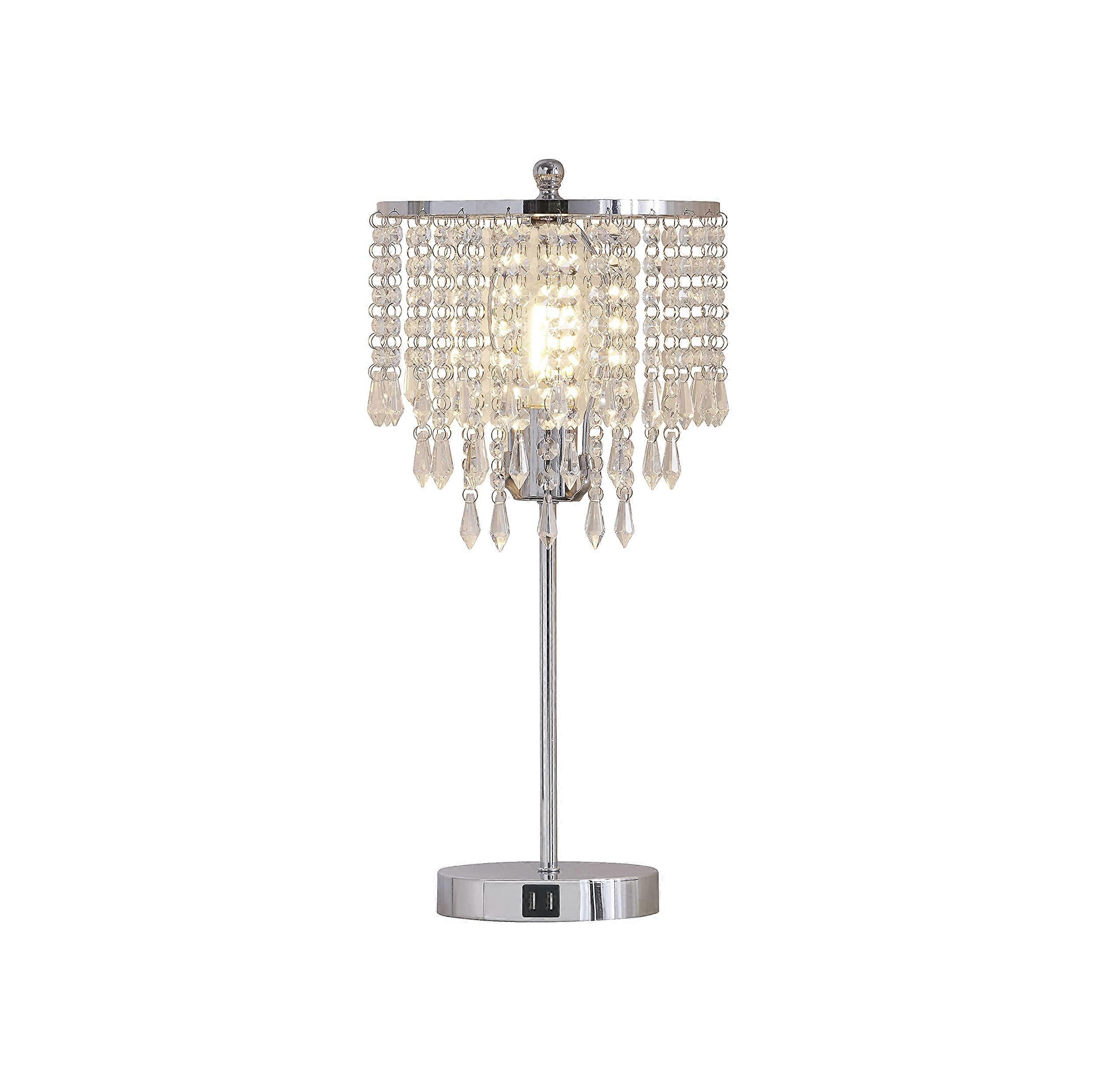 LED Crystal Touch Table Lamp 20" H with USB Ports in Chrome Finish, Model LED803238TC, Modern Design for Home Decor
