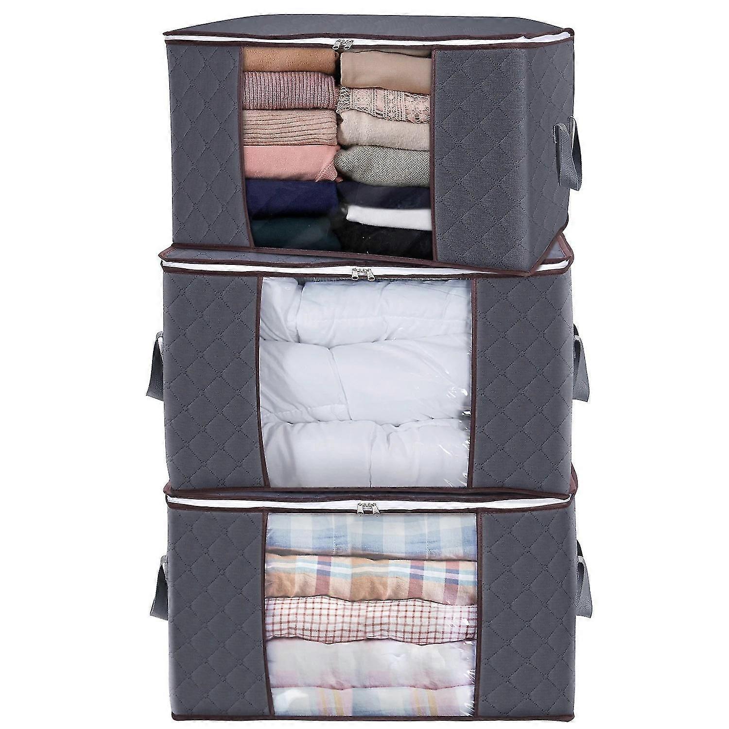 Large Capacity Clothes Storage Bag Organizer With Reinforced Handle Thick Fabric For Comforters, Blankets, Bedding, Foldable With Sturdy Zipper, Clear