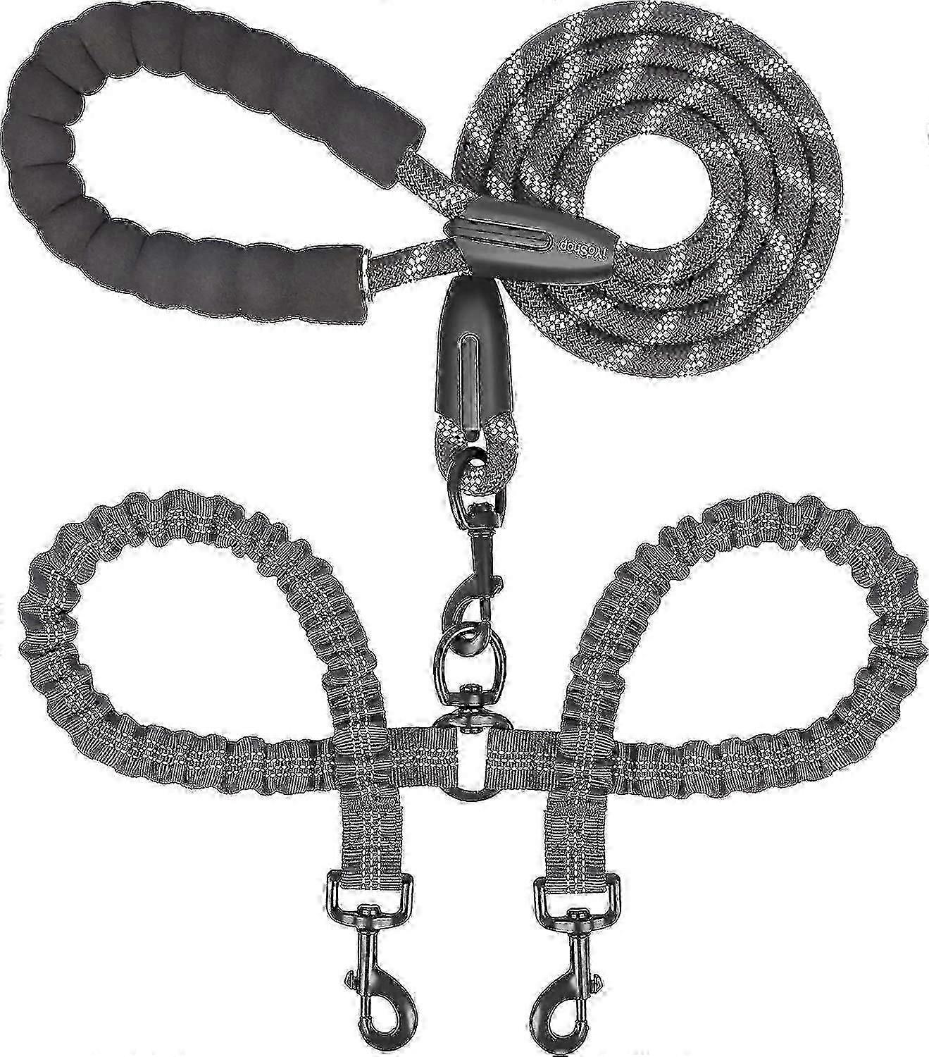 360 Swivel Dual Dog Leash, Shock Absorbing Bungee, No Tangle Walking Leash - Black, Large (25-150 Lbs)