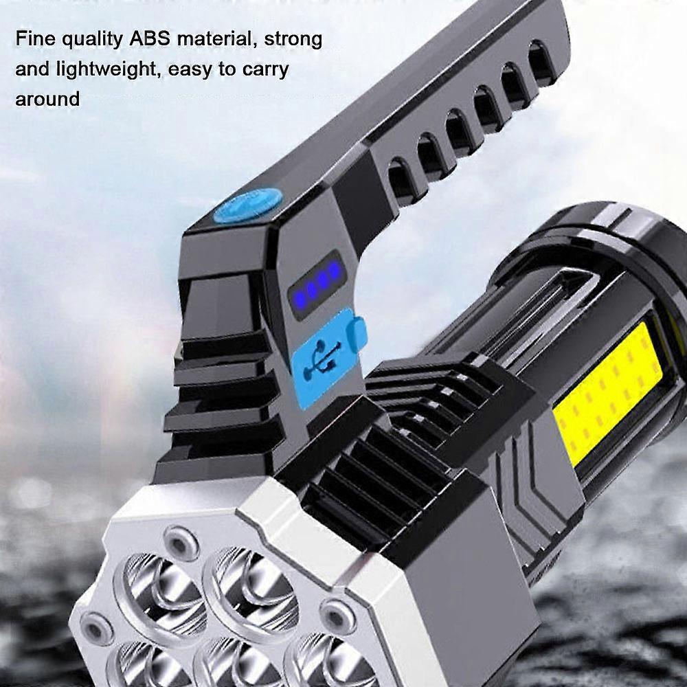 Outdoor Portable Camping Fishing Flashlight Multi-Modes High Brightness Lantern 7LED Hand Light USB Rechargeable Light with Side Light